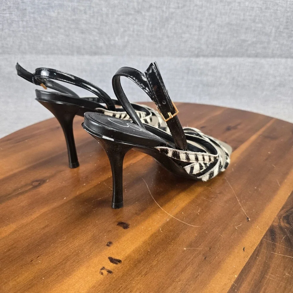Calvin Klein Zebra Print Strappy Sandals Gold Square Toe Stiletto Heels 34E00014